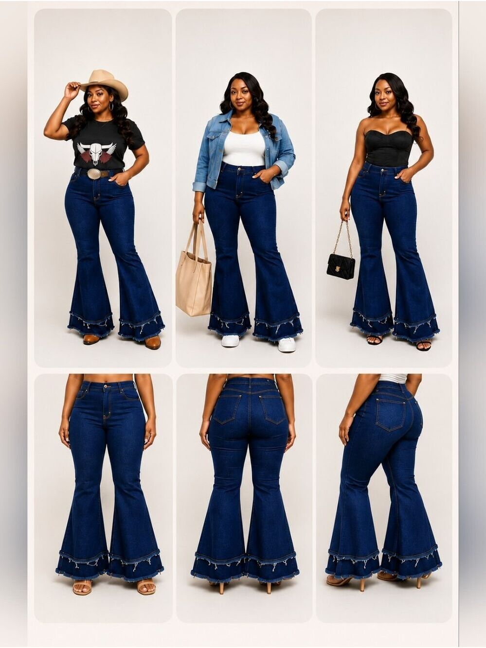 M.A.P | Dark Denim 2-Tier Raw Hem Bell Bottom Jeans | High-Rise Stretch Flare